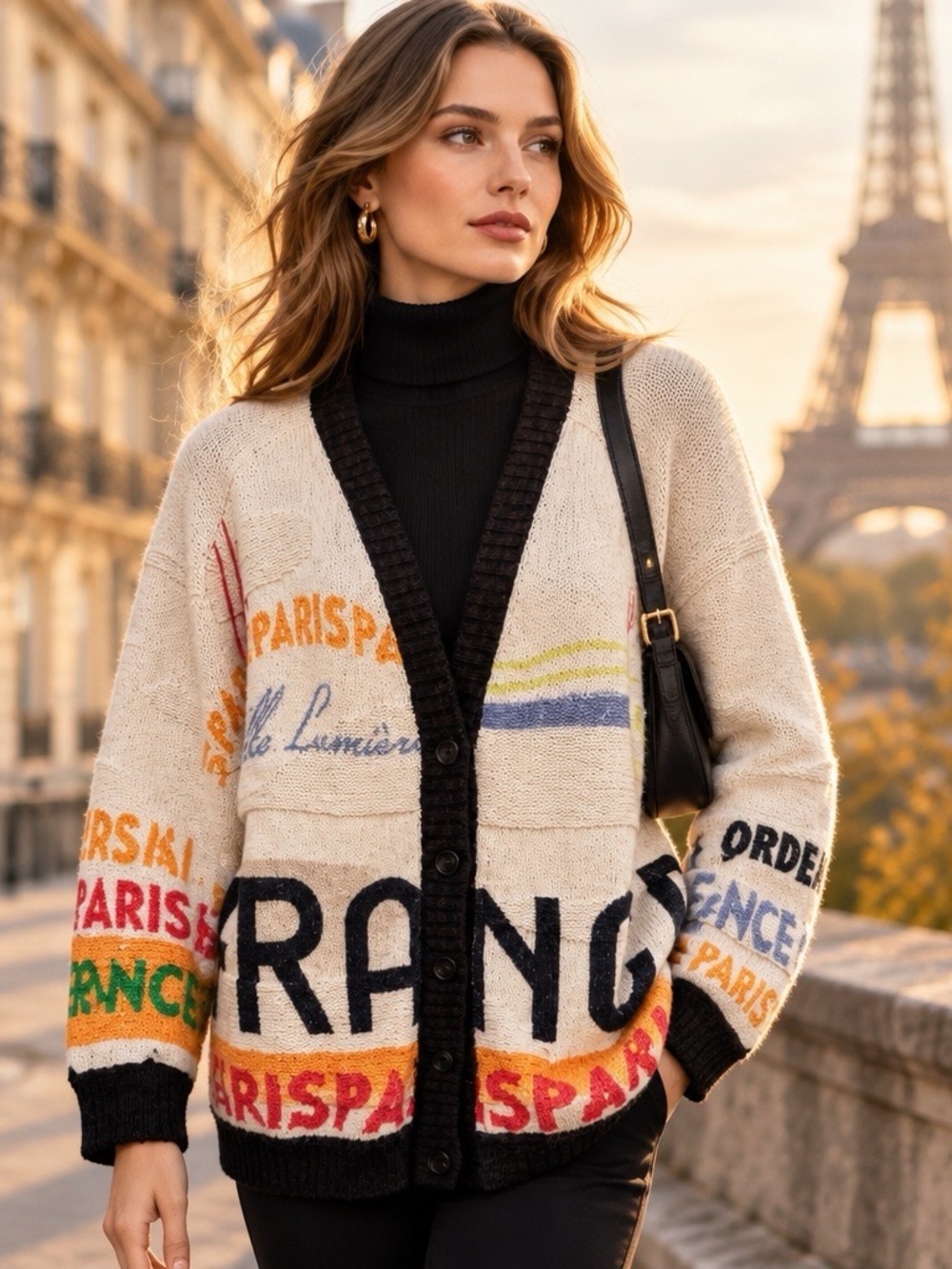 Maeve Anthropologie Cotton Boyfriend Cardigan Paris France Graphic XS